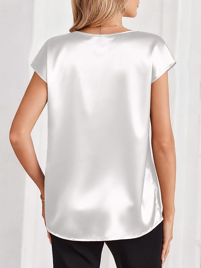 Women's Shirt Elegant Satin Top Blouse Plain Active Cute