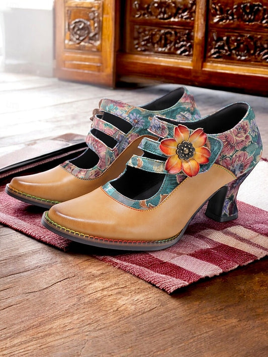 Heels Mary 1930s – Jane Floral Leather Vintage Women's