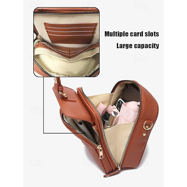 Tasche vorne braun mit Kunstleder Vintage Damen Crossbody
