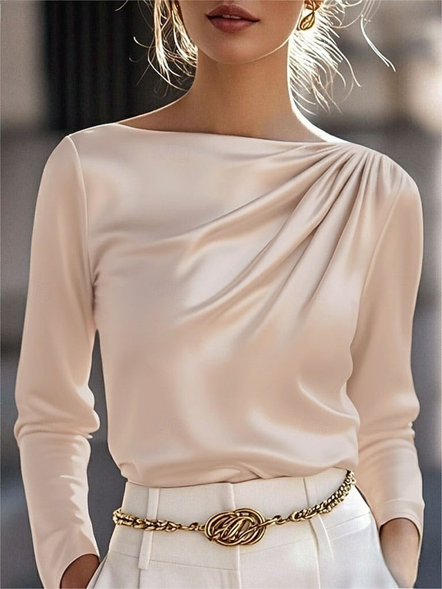 Women's Blouse Solid Color Elegant Stylish Basic Long