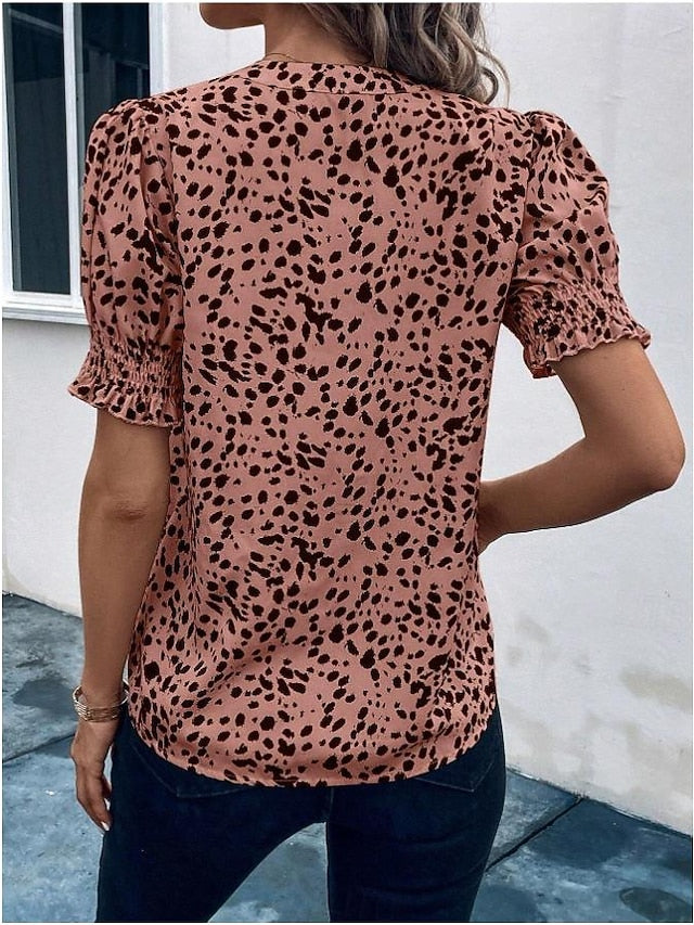 Women's Shirt Blouse Casual Polka Dot Print Short Sleeve
