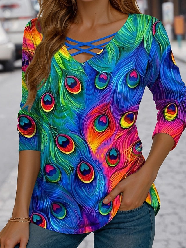 Women's T shirt Long Sleeve Graphic Animal Vintage Casual