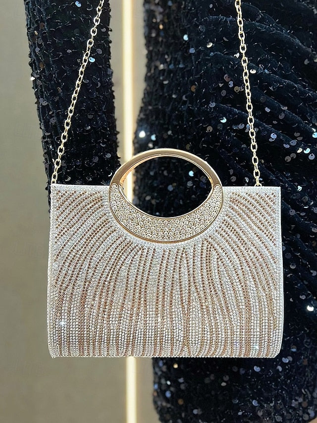 Women's Clutch Bag with – Handle Rhinestone Evening Round