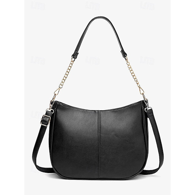 Sac bandoulière en cuir pour femme avec chaîne marron et doré