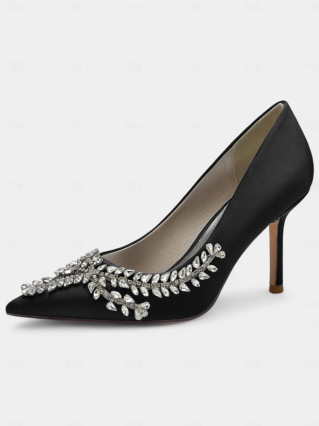 – Satin Women's Stiletto Heels Rhinestone-Embellished