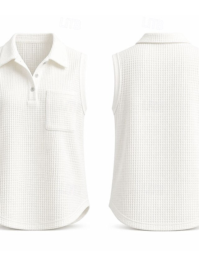 Women's Waffle Tank Top Polo Shirts Tee Pocket Stylish