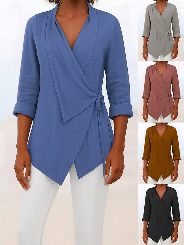 Women's Blouse Lace up Plain Stylish Modern Long Sleeve V