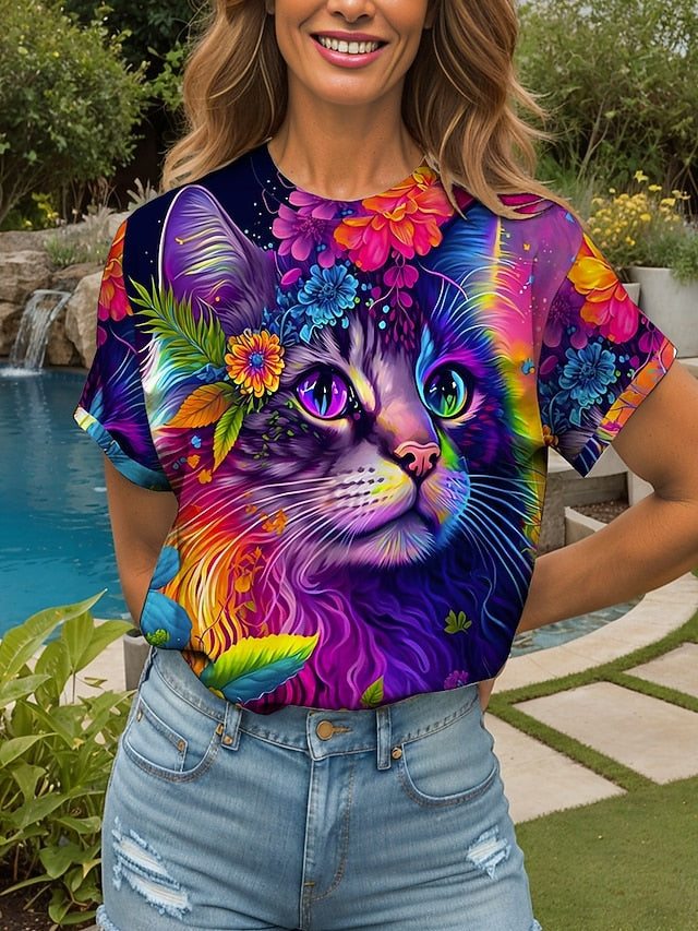 Women's T Shirt Print Floral Graphic Animal Vintage Stylish