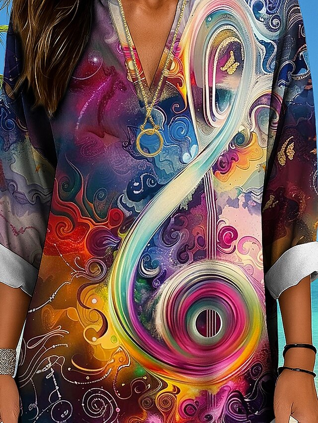 Music Festival Women's Blouse Long Sleeve Tunic Ombre