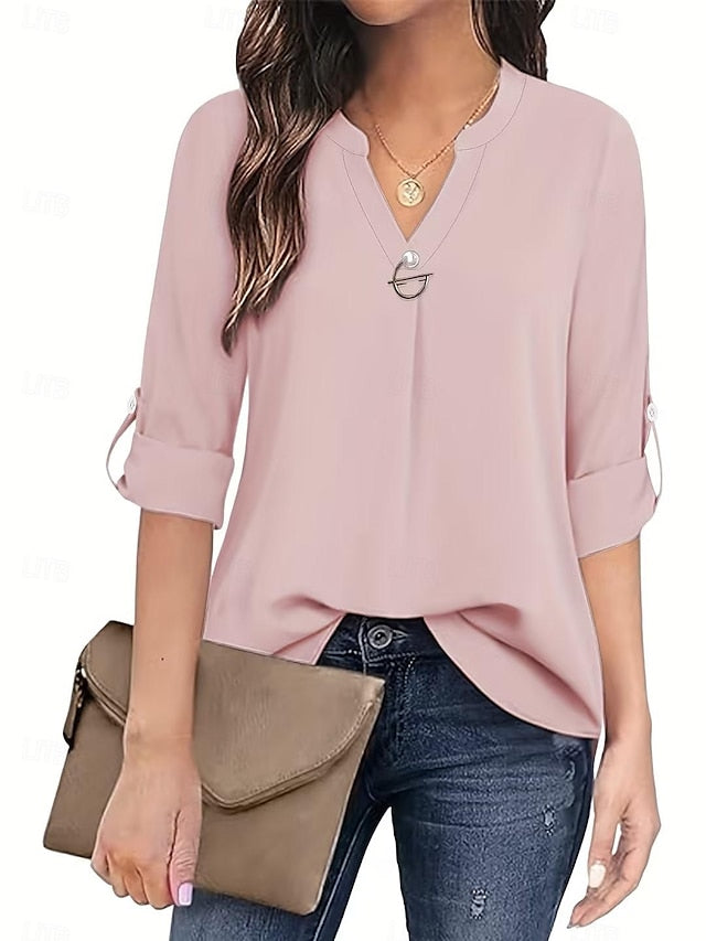 Women's Blouse Dressy Tops Elegant Solid Color Beaded Short