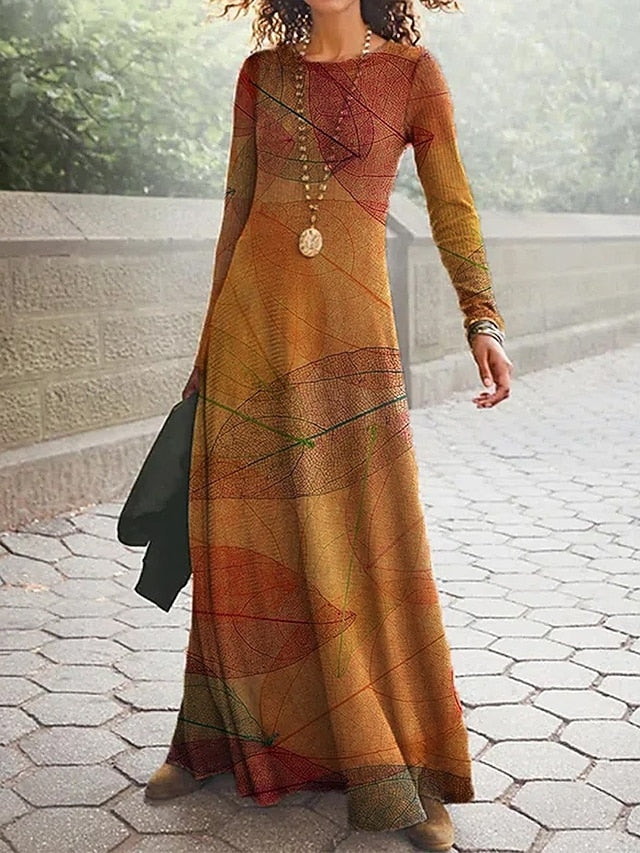 Women's Maxi Dress Vintage Bohemian A Line Dress Crew Neck