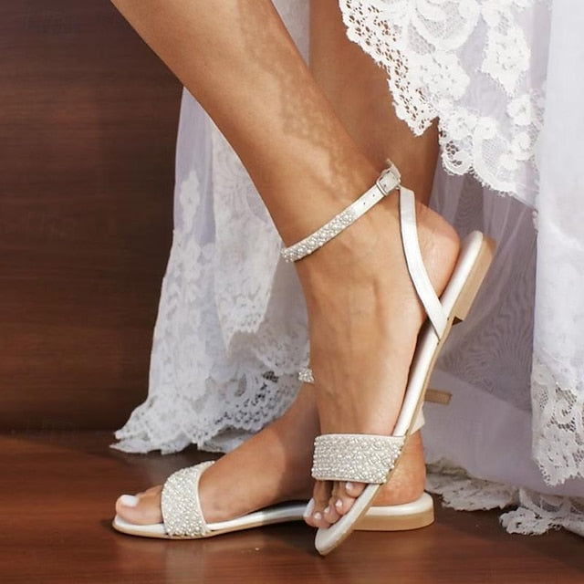 Ivory Wedding Elegant Sandals Rhinestone Bridal Women's -