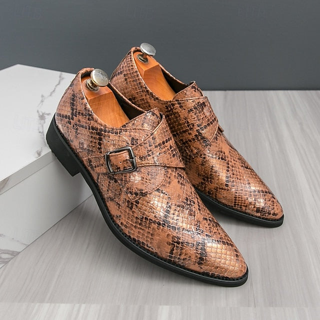 Shoes Monk Formal Classic – Snake Print Brown for Men Strap