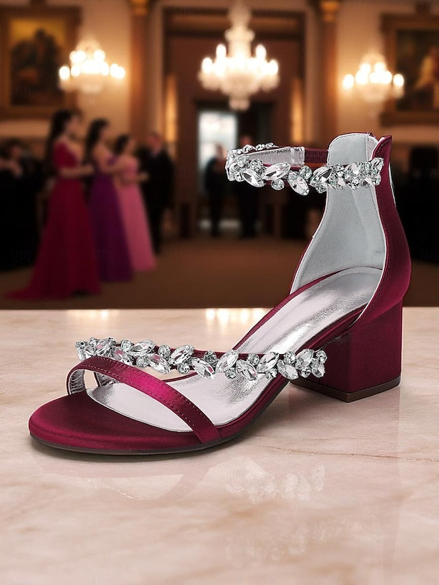 Block Satin Heel Sandals Crystal - Women's Purple