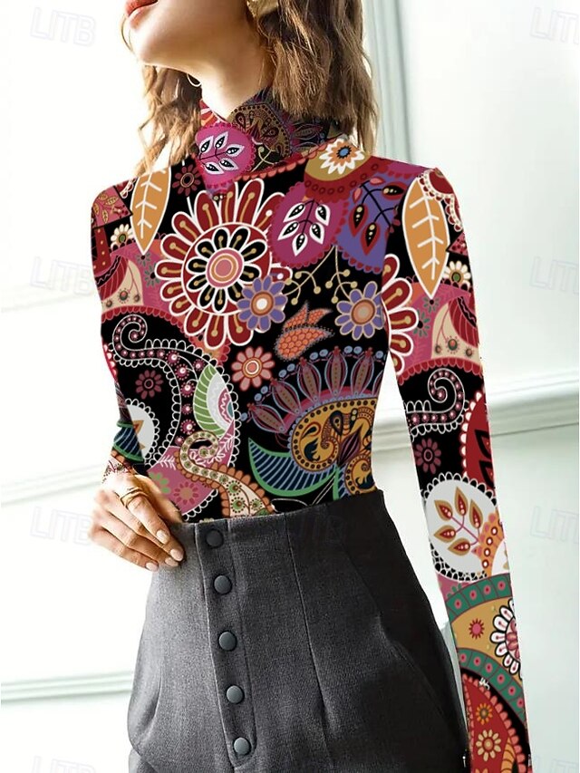 Women's Tunic T Shirt Elegant Bohemia Vintage Long Sleeve