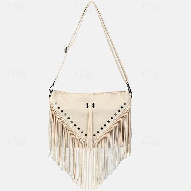 Sac bandoulière bohème en cuir à franges pour femme