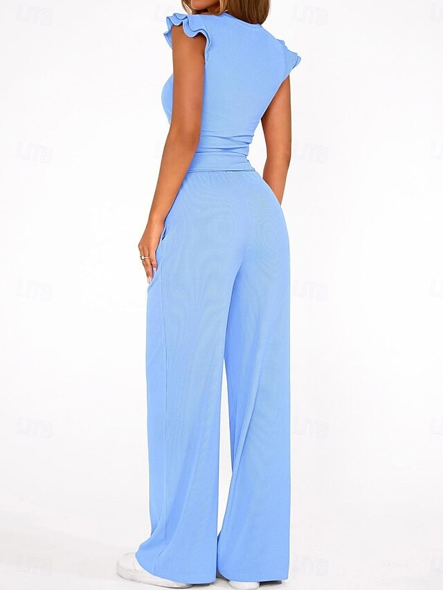 Women's Two Piece Sets Camis Pants Sets Sleeveless Round