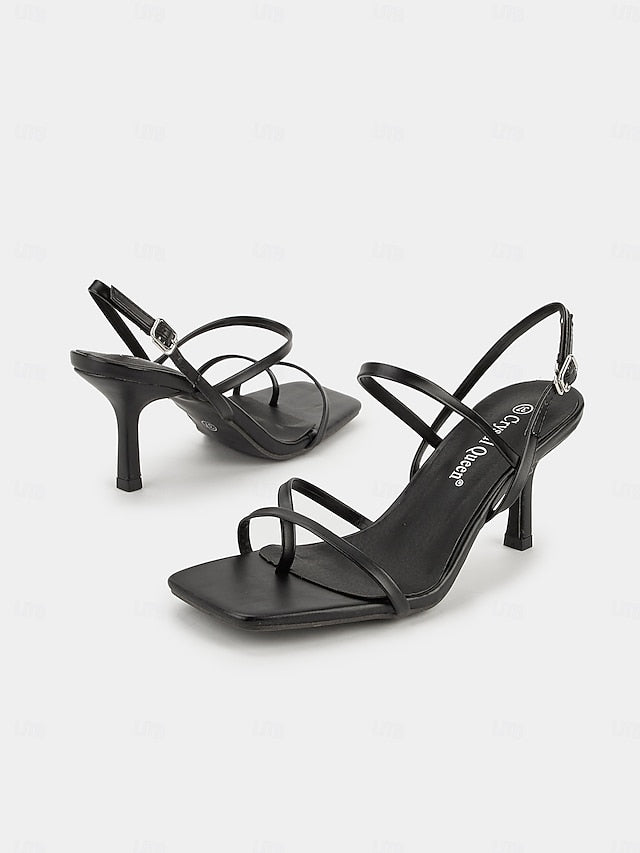Toe Heel Sandals Women Nude Strappy Square Minimalist High - for