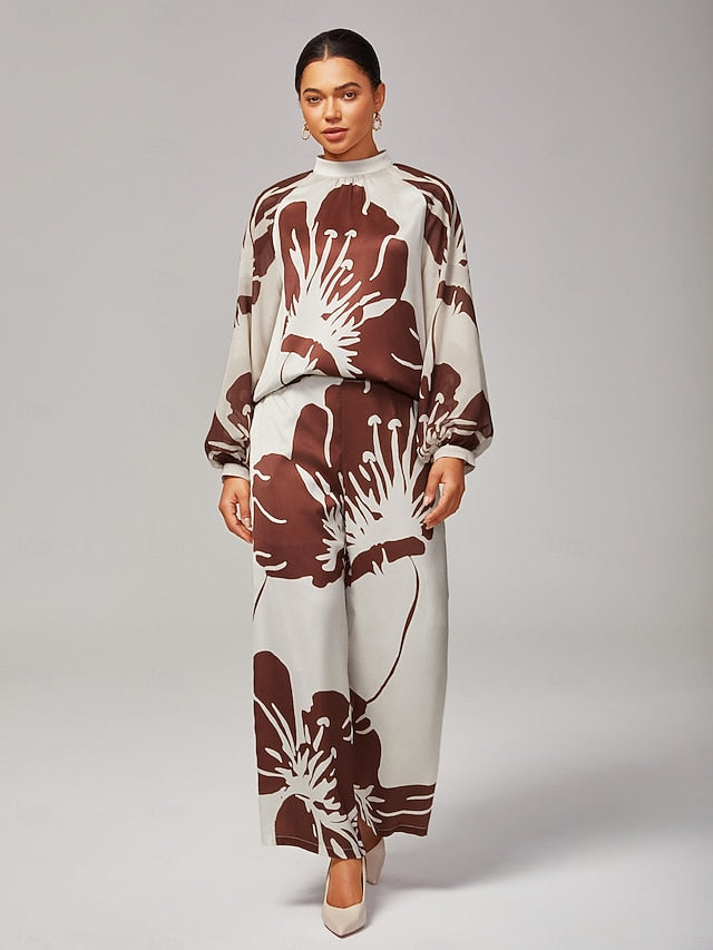 Women's Satin Abstract Floral Elastic Waist Wide-Leg Spring