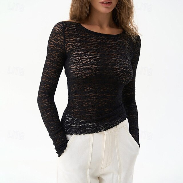 Women's Blouse Solid Color Modern Casual Long Sleeve Crew