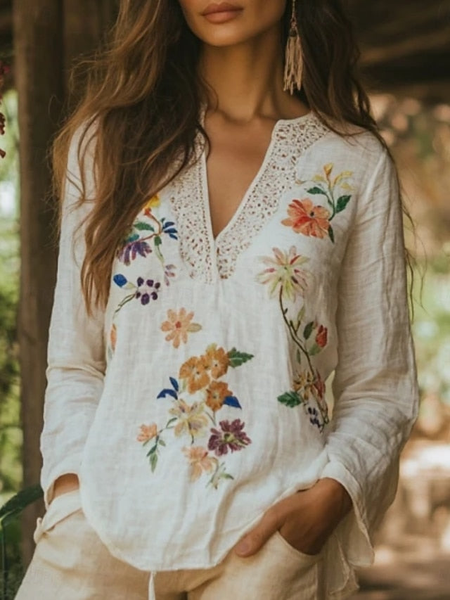 Women's Shirt Boho Shirt Blouse Print Floral Graphic