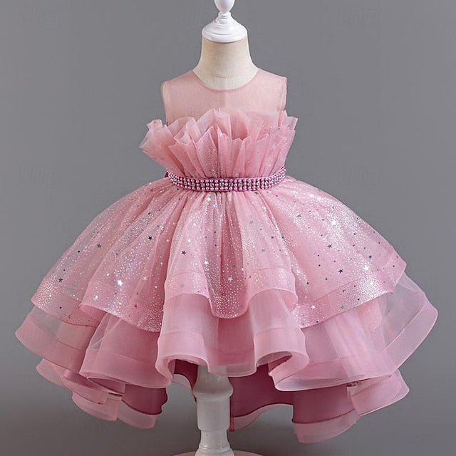 Girl Kids Party Girls' Sequin Sleeveless Flower Dress