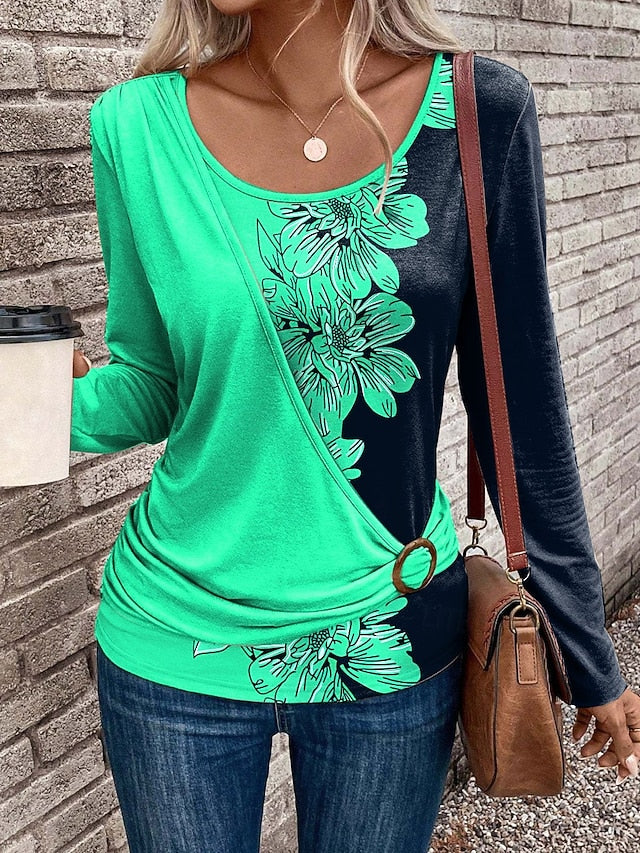 Women's T Shirt Patchwork Print Floral Graphic Stylish