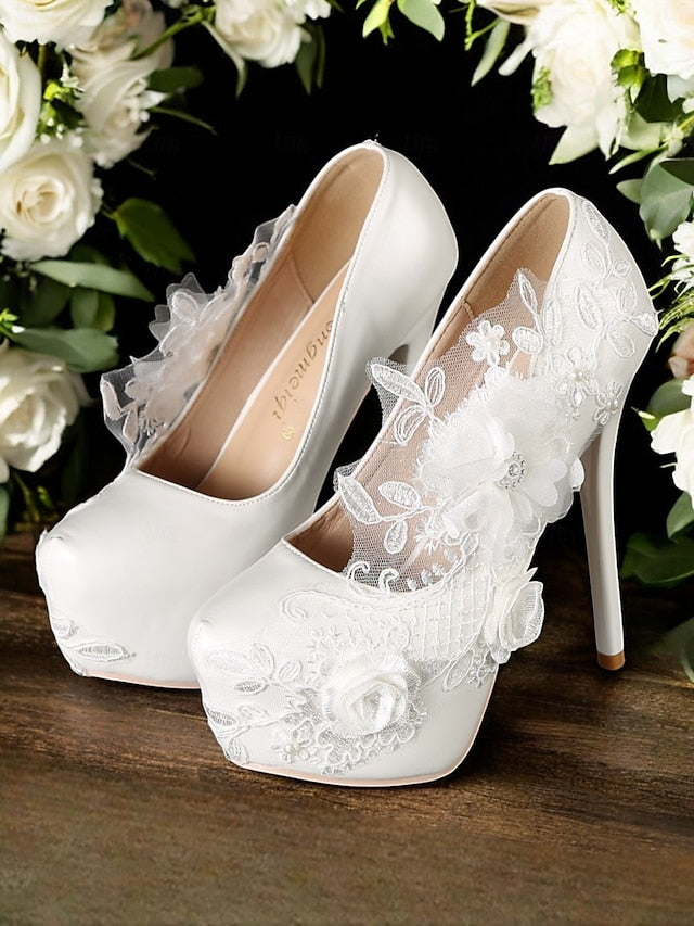 White Lace Wedding with Shoes Floral Embellishments