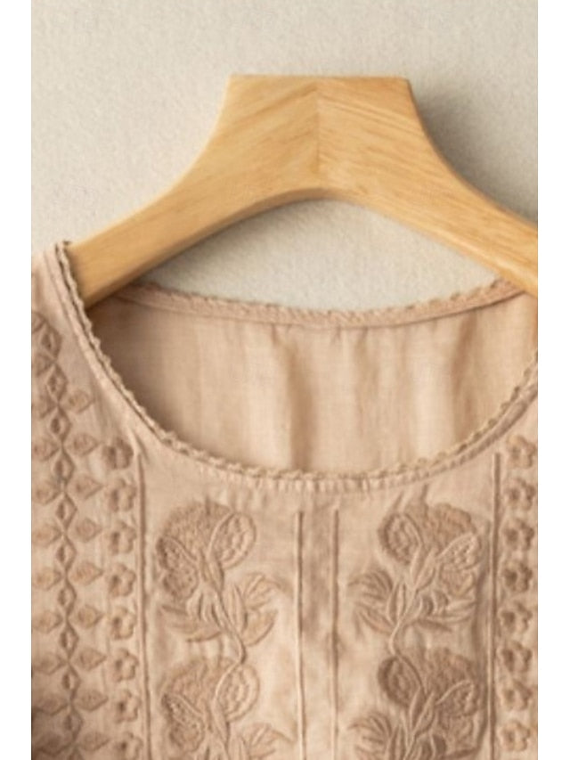 Women's Shirt Cotton Blend Blouse Plain Modern Half Sleeve