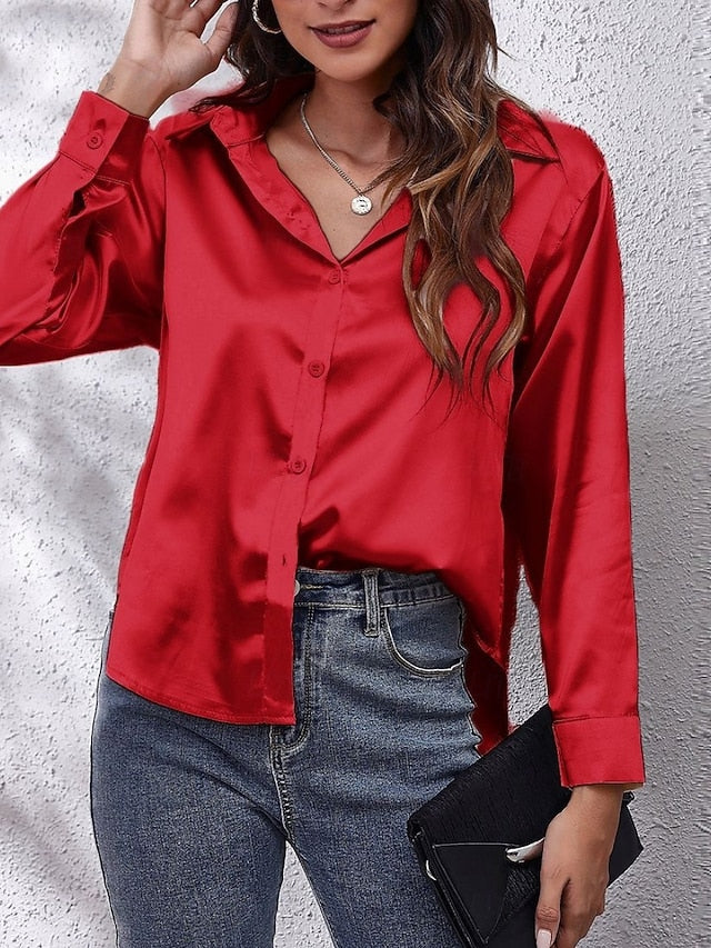 Women's Shirt Blouse Buttons Solid Color Basic Casual Long