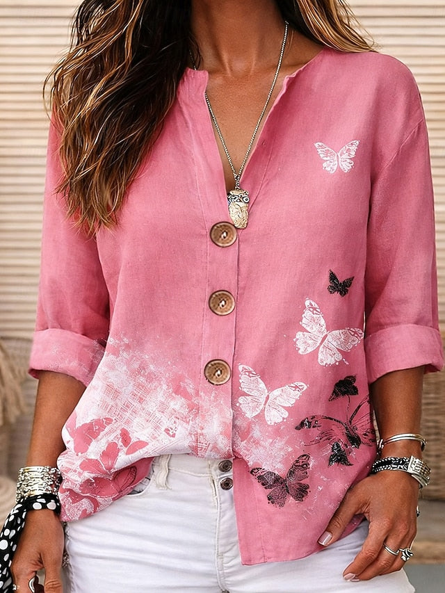 Women's Blouse Print Graphic Butterfly Elegant Vintage