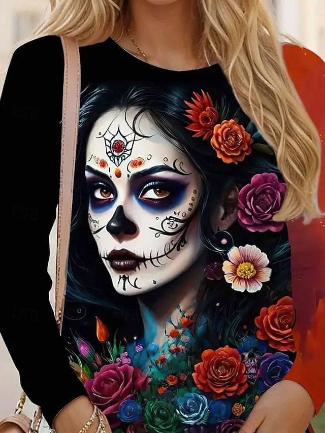 Women's T Shirt Skulls Graphic Fashion Casual Long Sleeve