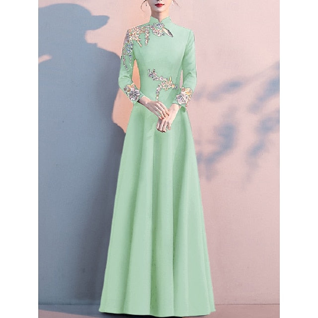 Neck Elegant Floor High Simple the of A-Line Mother Bride Dress