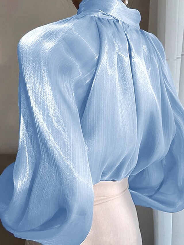 Women's Shirt Elegant Satin Top Blouse Ruched Plain Vintage