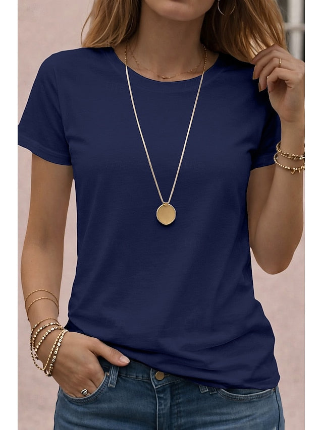 Women's T Shirt Tee Solid Color Classic Casual Short Sleeve