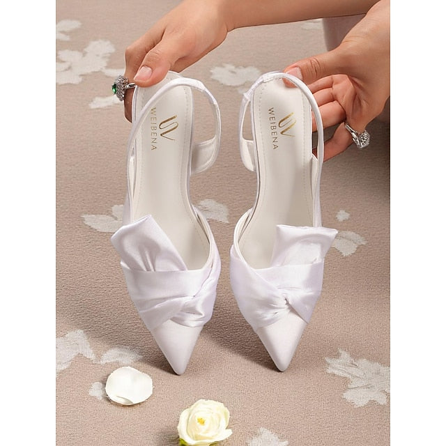 - Pink Bow Satin Oversized Women's Heels Slingback with