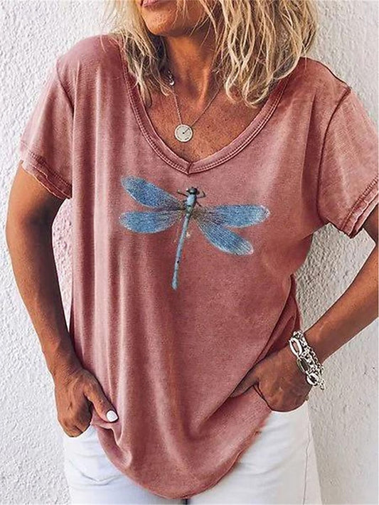 Women's T Shirt Print Dragonfly Fashion Modern Casual Short