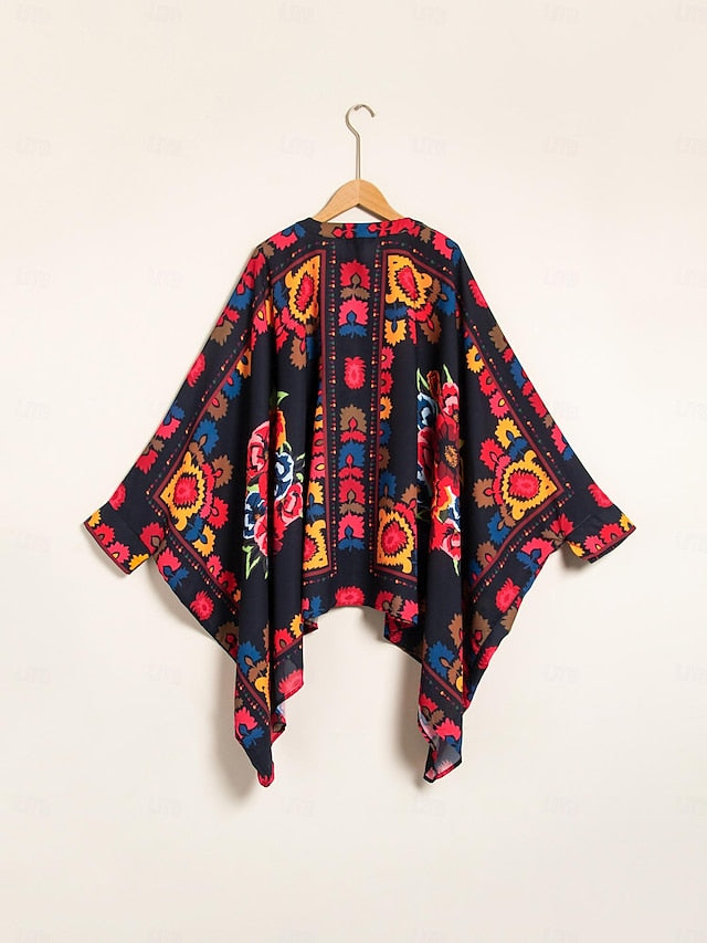 Women's Top Chiffon Floral Print Lapel Ethnic Style Casual