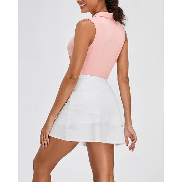 Women's Solid Colored Tennis Shirt Sleeveless Zipper UPF50+