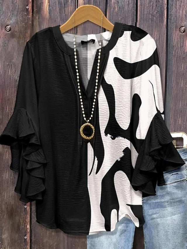 Women's Blouse V Neck Graphic Geometric Bohemia Vintage