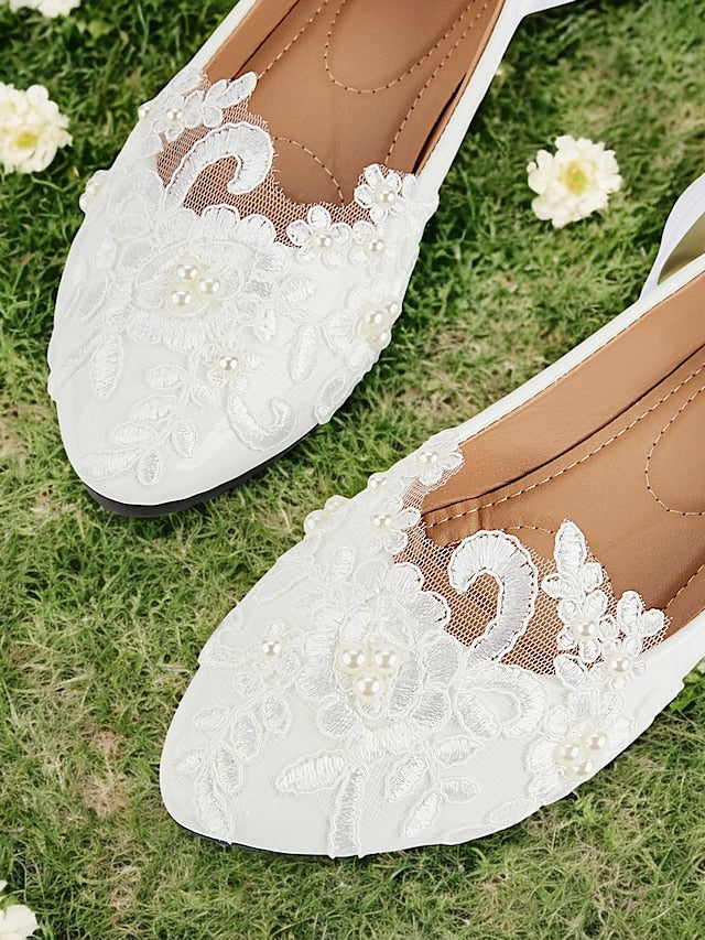 Lace with Wedding Ties Bridal White - Shoes Flats Elegant Ribbon