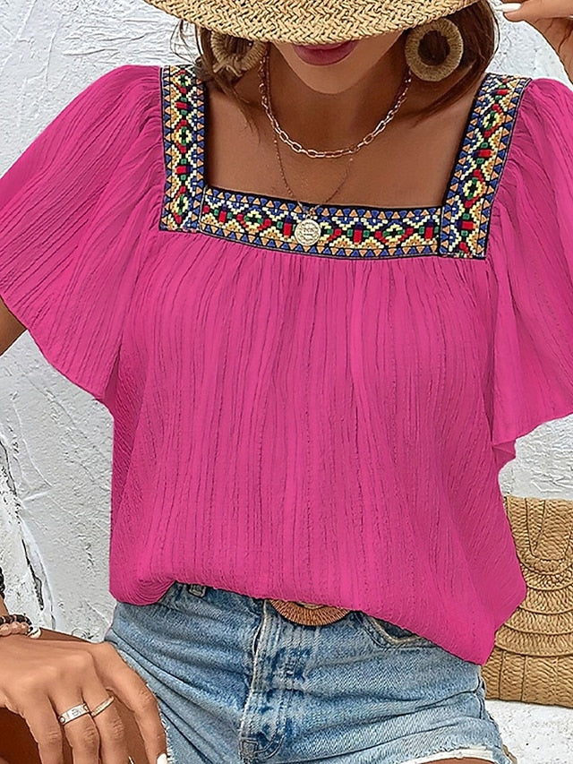 Women's Boho Shirt Summer Tops Blouse Dressy Tops Ruched