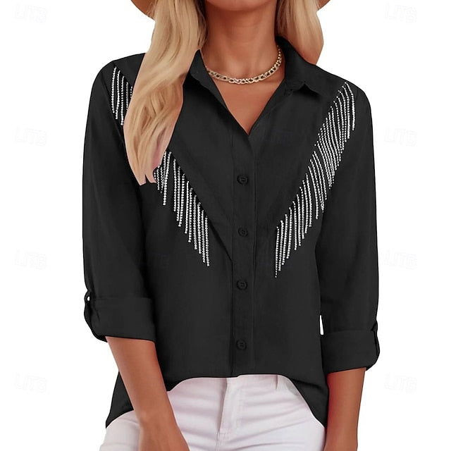 Women's Dress Shirt Button Up Shirt Blouse Glitter Buttons