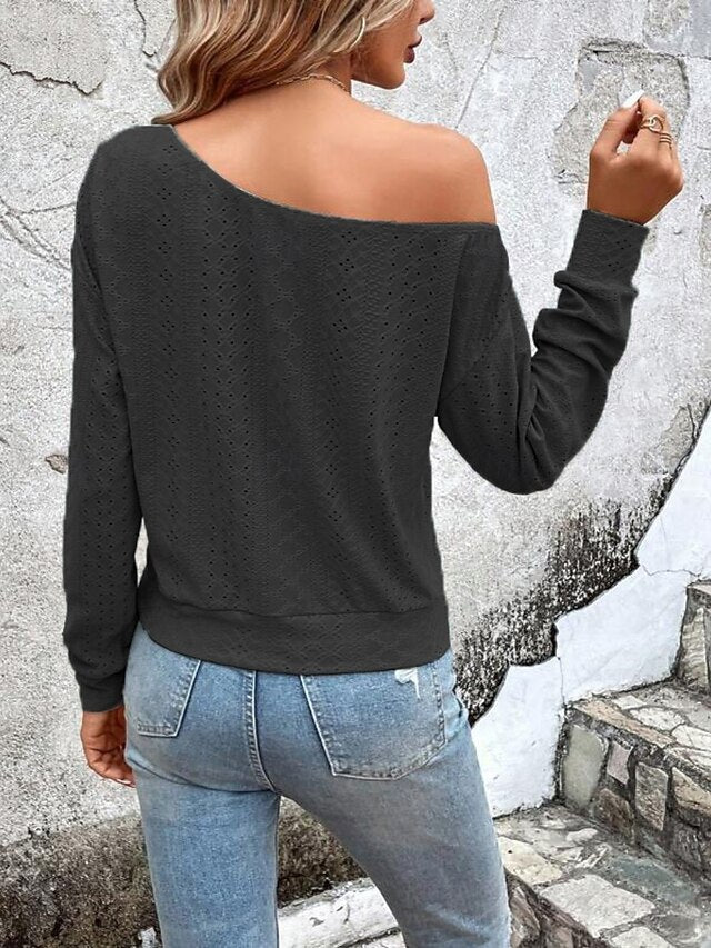 Women's Blouse Eyelet Solid Color Daily Stylish Casual Long