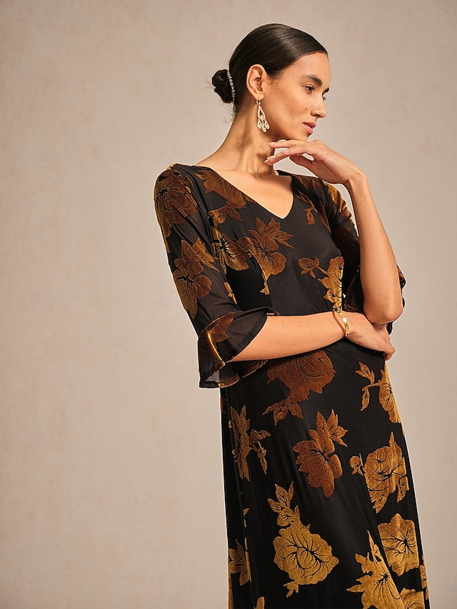 Women's Midi Dress Velvet Dress Elegant Wedding Guest