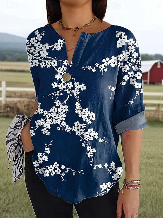 Women's Blouse Linen Like Breathable Lightweight Long