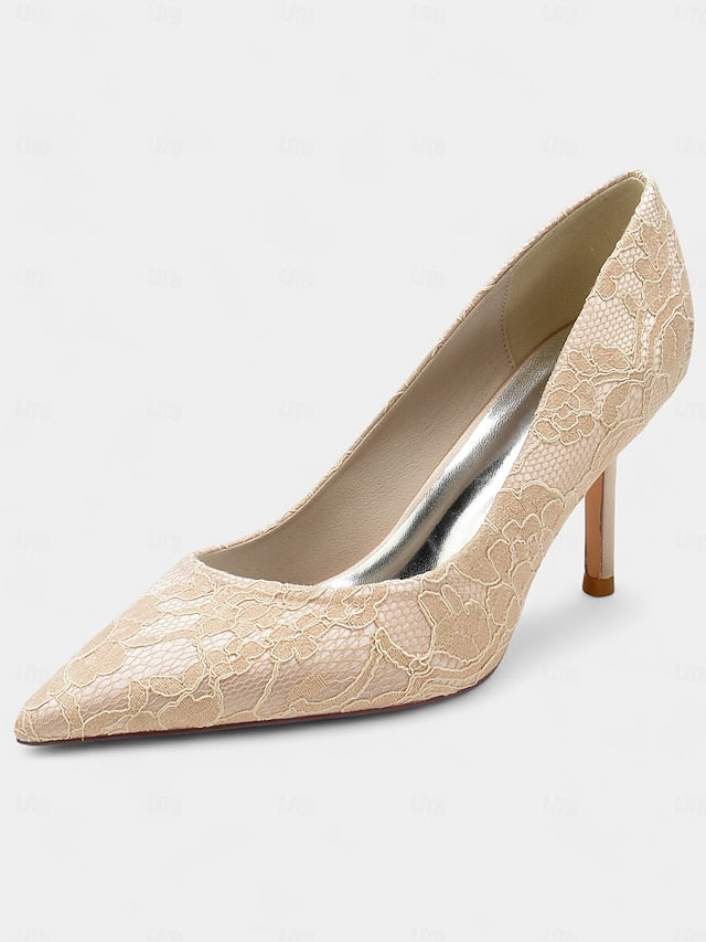 Heels Lace-Embroidered Stiletto Women's Pointed-Toe -