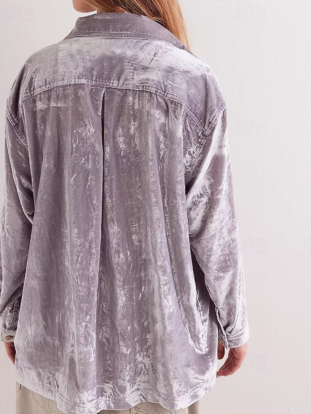 Women's Shirt Velvet Elegant Dressy Buttons Plain Vintage