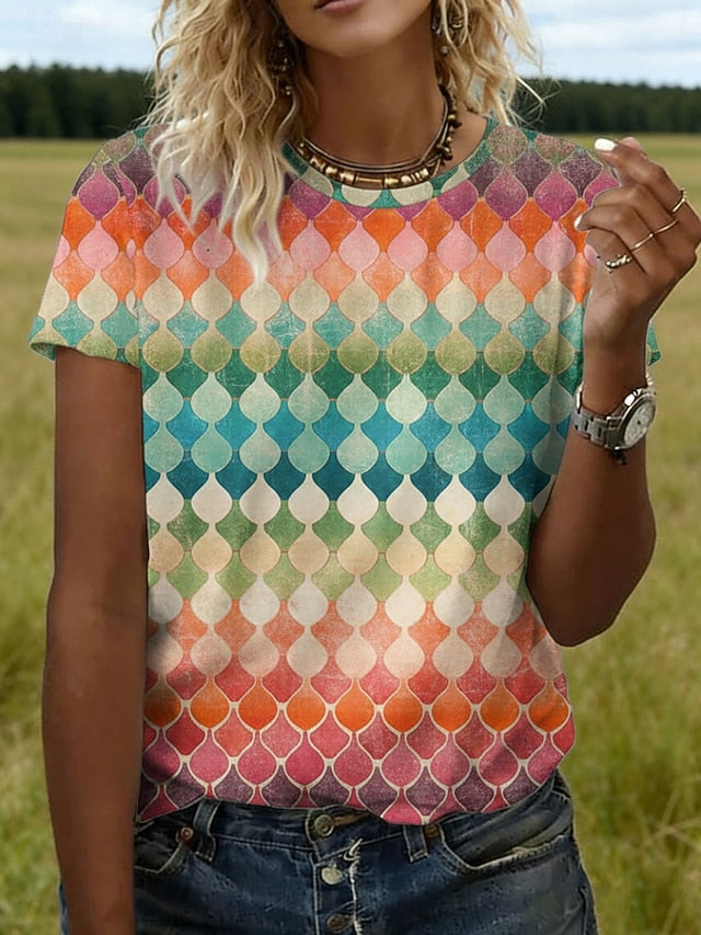 Women's T Shirt Tee Top Print Graphic Geometric Stylish