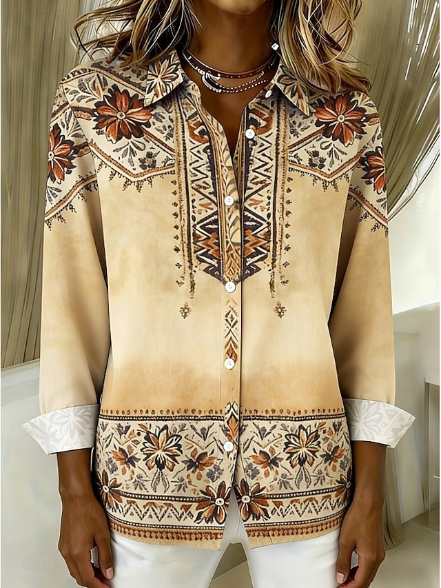 Women's Shirt Blouse Patchwork Buttons Print Graphic